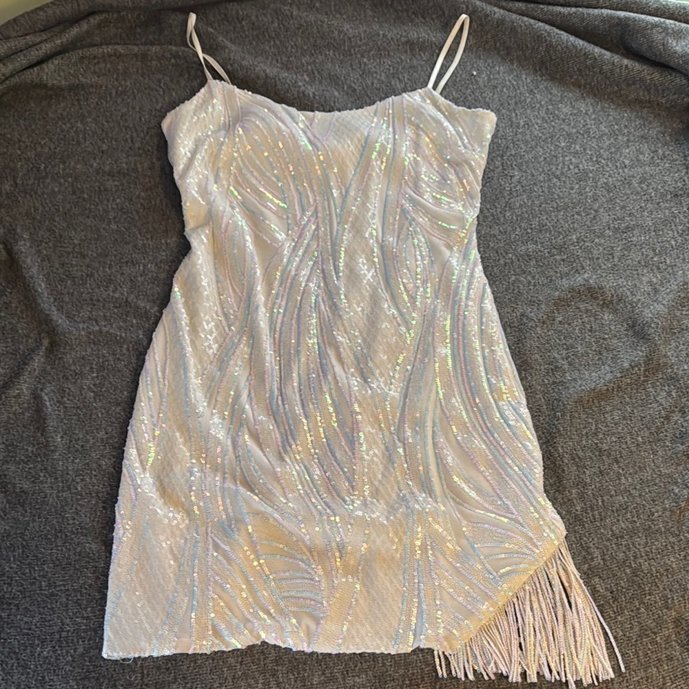Iridescent White Sequin Homecoming Dress